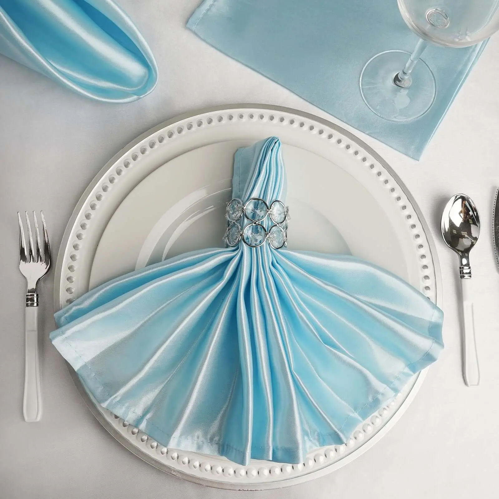 5-Pack Satin 20"x20" Light Blue Tableware Napkins - Luxurious Shine, Smooth Dinner Napkins