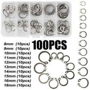 100pcs Silver Color Stainless Steel External Retaining Rings Set (8-18mm), Includes Storage Box, Hardware Accessories