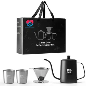 CozyNest Home Essentials Stainless Steel Pour Over Coffee Maker 4pcs Gift Set with 2 Cups & Filter Brand New