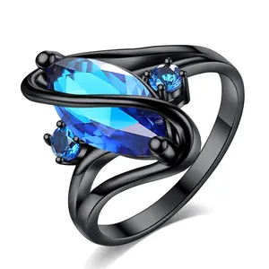 Women's Opal Edge S-shaped Exquisite Engagement Ring in Black Gold Plating Female Male Anniversary Auspicious Birthday Daily Engagement Fabric