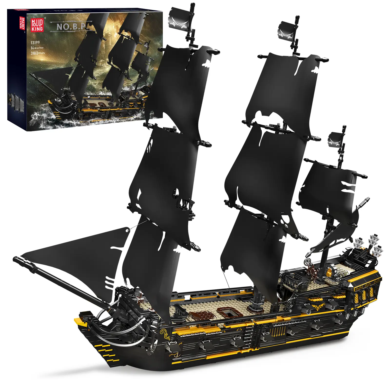 Mould King 13199 Pirate Ship Building Blocks Large MOC Black Pearl Sailing Ship MOC Model Kit Interlocking Building Blocks for Adults 3180 Pieces
