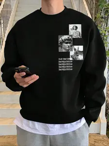 Men's Plus Size Loose Fit Letter Pattern Long Sleeve Casual Hoodie, Perfect for Daily Wear, Fashionable Comfort, Ideal Gift for Husband or Boyfriend