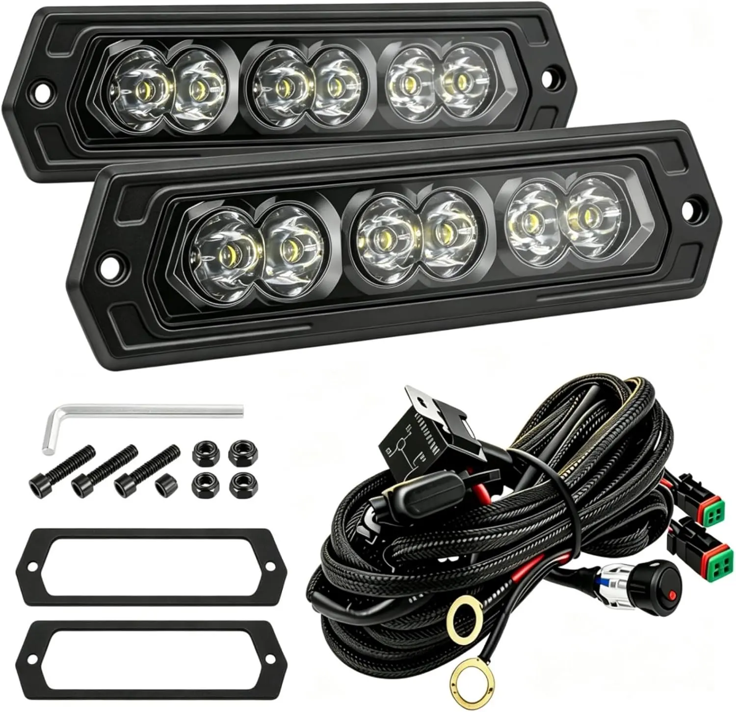 YCHOW-TECH 7inch Flush Mount LED Pods, 120W 12,000LM CREE Spot Beam Off Road Lights with Wiring Harness Kit Waterproof Bumper Grill Mount Reverse Lights LED Fog Lights for Trucks Pickup SUV UTV, 2PCS