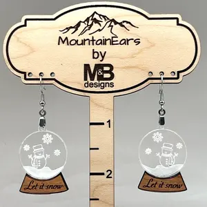 Snow globe snowman earrings wood and acrylic