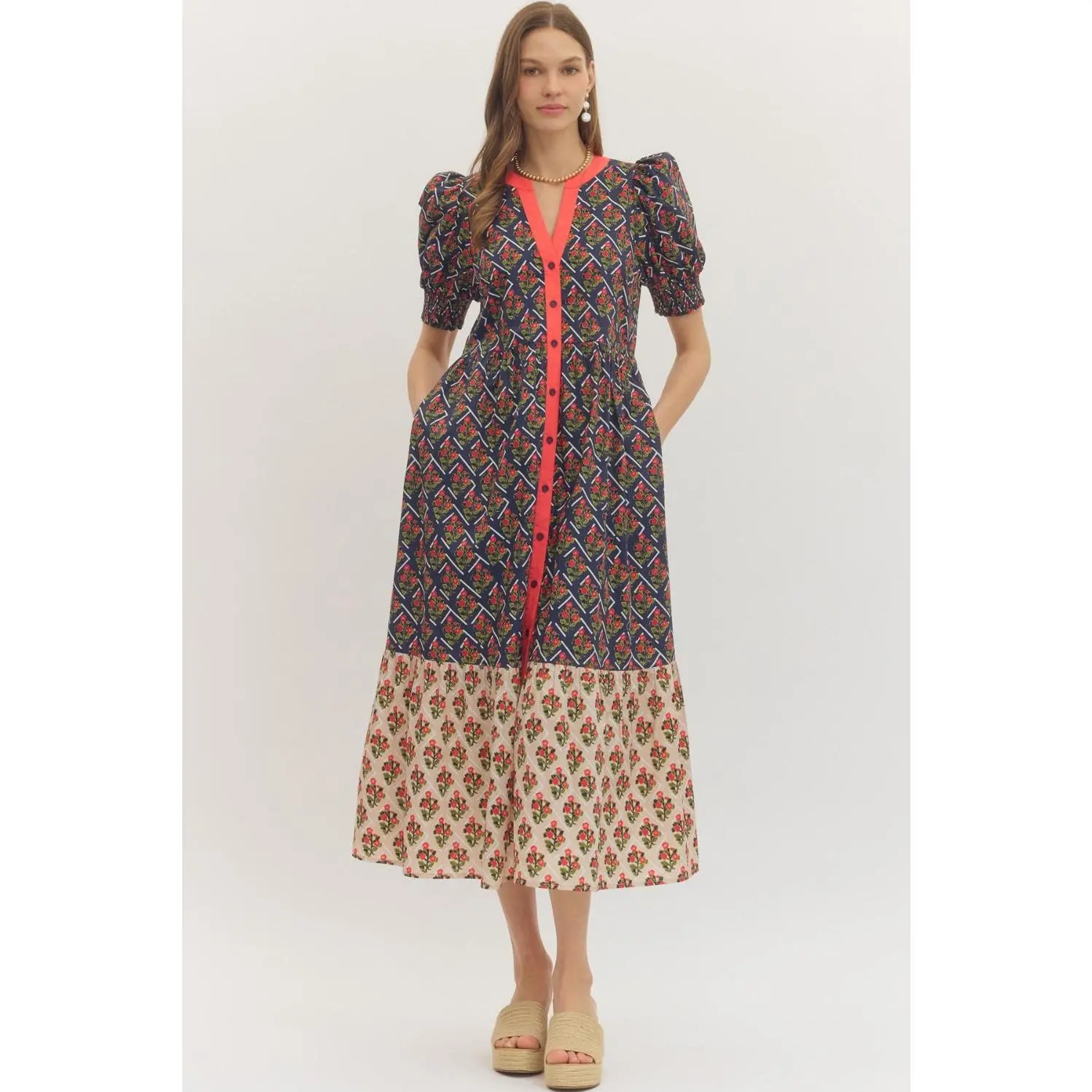 Entro Navy Print Dress