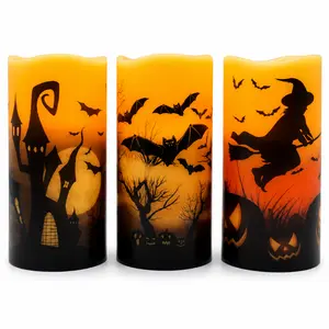 Halloween Candles Orange Flameless LED Pillar Candles Battery Operated with Remote Timers for Halloween 2026 Decoration Day of The Dead Set of 3 Waterproof Plastic Ornaments Spooky Traditional halloween outdoor decor