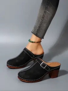 Women's High Heel Sandals Half-Enclosed Soft Sole Comfortable Summer Shoes, PU Material, Plain Pattern, Casual Style, Less Than Ankle Height