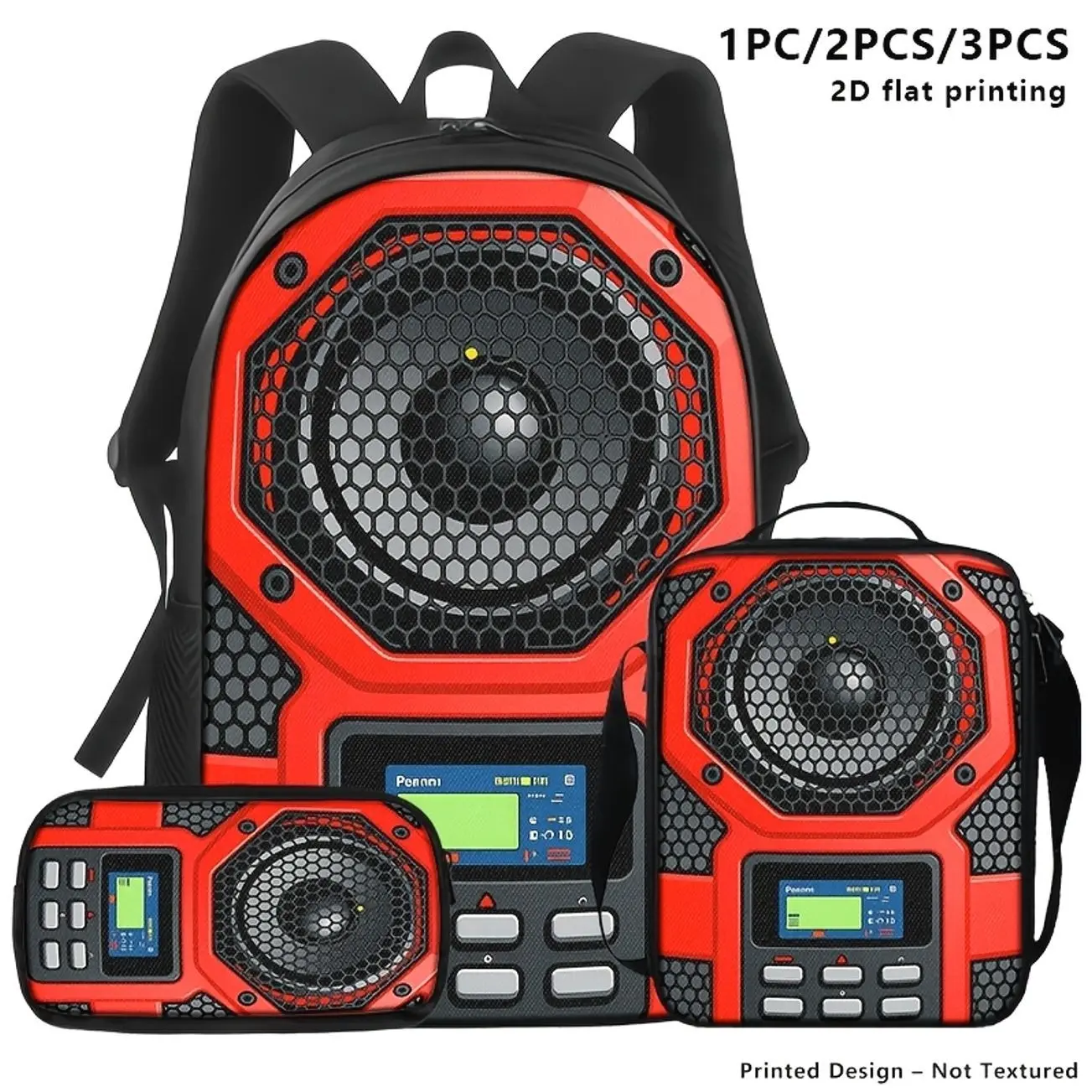 Red & Black Bluetooth Speaker Graphic Backpack Set (1pc/2pcs/3pcs), Retro DJ Music Print Daypack & Shoulder Bag for Outdoor & Travel