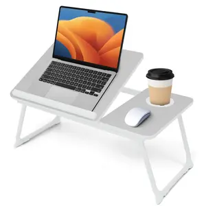 Adjustable Lap Desk for Bed & Couch, Foldable Laptop Table with Cup Holder, Portable Bed Tray for Writing, Reading, Breakfast & Home Office Use