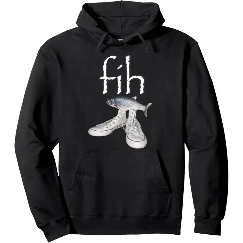 Men's Fih Shoes Fish Meme Graphic Hoodie - Black Long Sleeve Pullover Regular Fit |   Soft & Breathable Fabric, Durable Print, Everyday Comfort, Machine Washable, funny meme humor calling