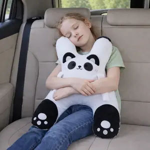 【Panda Stuffed Animal Pillow】Kids Car Neck Pillow with Seat Belt Safety Sleep Aid for Children Prevent Leaning Head Back Soft Plush Pig Design Comfort During Long Distance Travel Panda Plush Pillow