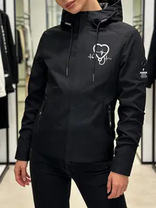 Women's Hooded Windbreaker Jacket Front Heart EKG Stethoscope Medical-Themed Print Stylish Minimalist Casual Windproof Water-Resistant Breathable Ideal for Young Ladies Daily Commute Leisure Outings in Spring Autumn Winter