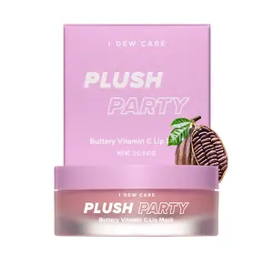 I DEW CARE Korean Vitamin C Lip Mask l Plush Party | Moisturizing Overnight Sleeping Lip Balm with Spatula | Cocoa Butter & Hibiscus Flower Extract for Dry Lips l Glossy, Hydrating, Moisturizer, Plump