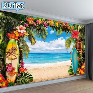 Hawaii Beach Photo Booth Backdrop, Tropical Theme Party Decor, Summer Event Background, Room Decoration, Outdoor Hanging Banner, No Power Needed