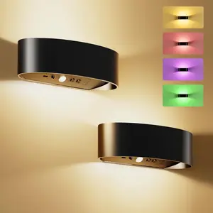Motion Sensor Wall Light, 5000mAh Rechargeable Wall Sconces  Operated Indoor, Dimmable RGB and 3 Color Temps with Remote,  LED Wall Lights for bedroom, Hallway, Stair, Living Room