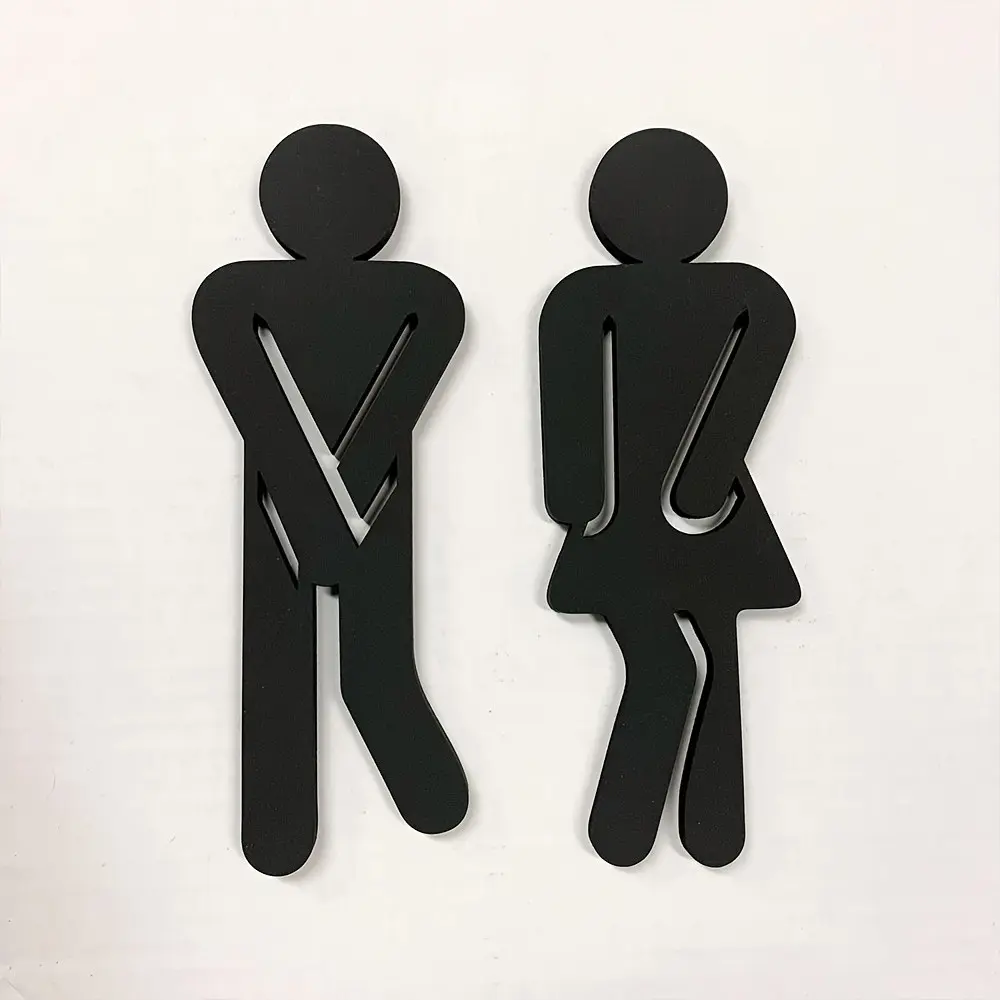 Creative Unisex Bathroom Signs, Wooden Minimalist Design, Self-Adhesive No Drill, Home & Commercial Use, 2 Pieces Set