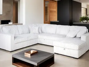 Bliss-GY-Sect 3 pc Bliss mist grey wide corduroy fabric sectional sofa set with storage chaise and pop up sleep area