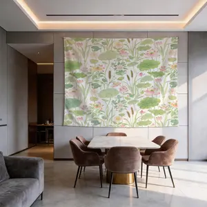 1 Piece Watercolor Lotus Pond Tapestry, HD Digital Printed Wall Hanging Tapestries, Aesthetic Boho Tapestry, Easy to Install for Living Room Bedroom Dorm Home Decor