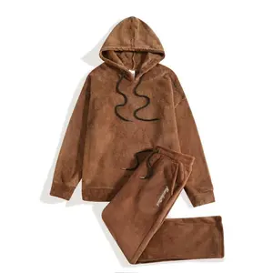 Men's Autumn Winter Plush 2-Piece Tracksuit Sweatsuit Set - Hoodie with Drawstring Hood & Drawstring Pants Set, Soft Fleece Fabric for Cozy Casual, Home & Outdoor Wear, Comfortable Warm Loungewear