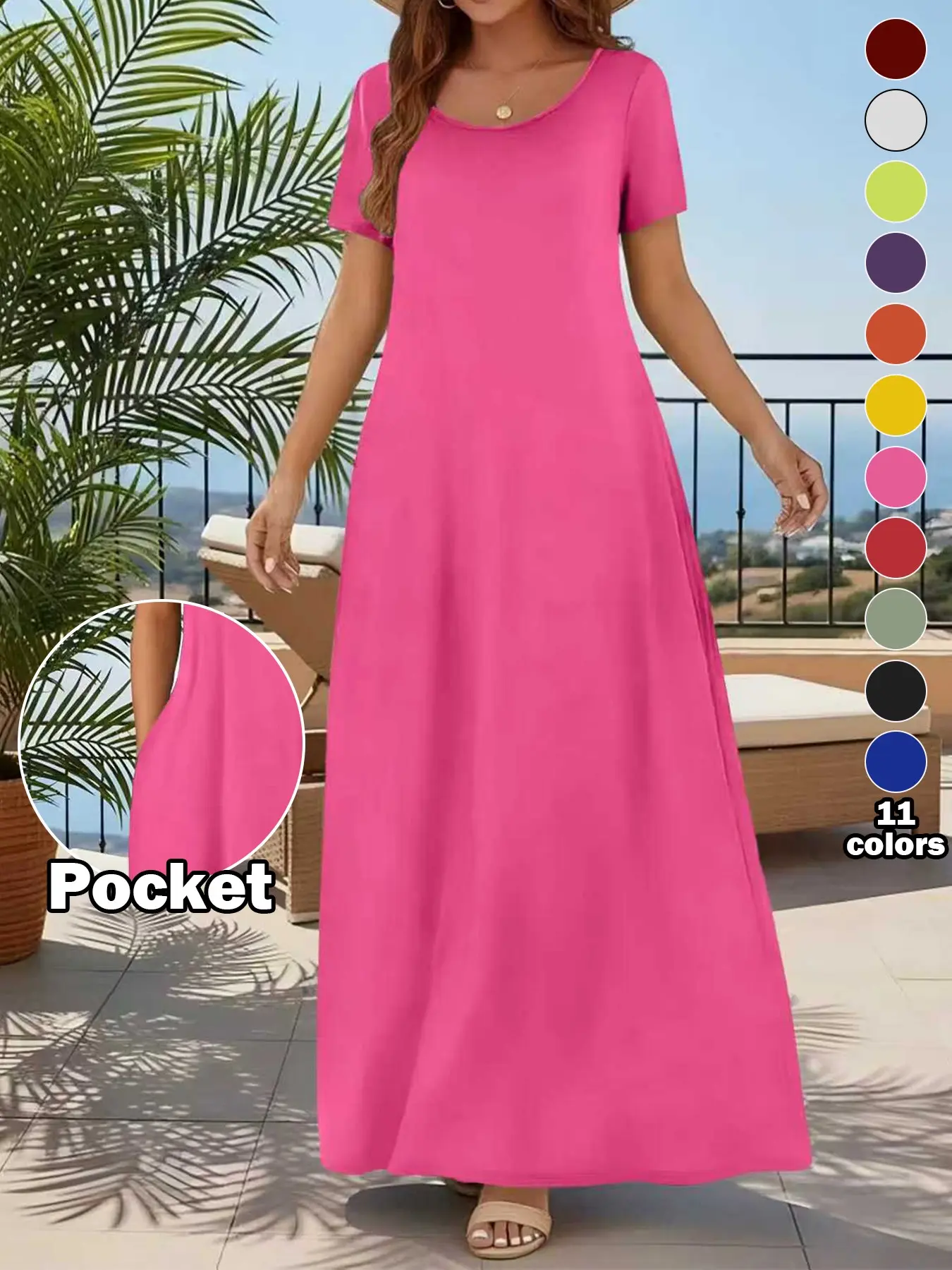 Women's Casual Commuter Plain Minimalist Short Sleeve Dress with Pockets,  Loose Fit Summer & Fall, Essential Beachwear, Womenswear - TikTok Shop