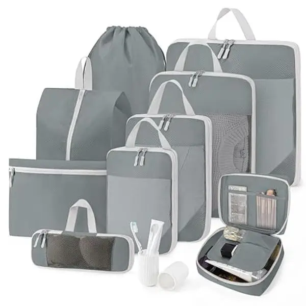 10 Set Compressible Packing Cubes for Travel Essentials Collapsible Expandable Storage Organizer Bags for Travel Organizers Perfect for Back to School