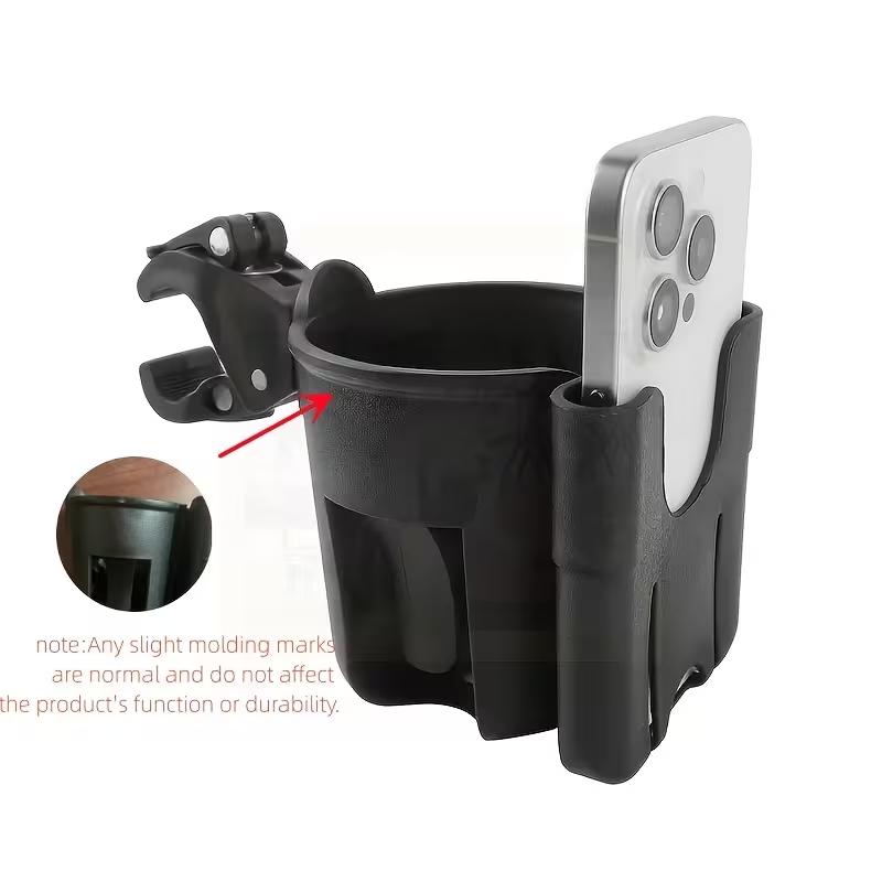 2-in-1 Universal Cup Holder | Suitable for bicycles, cars, motorcycles, walkers, and wheelchairs; 360° multi-functional cup holder for smartphones