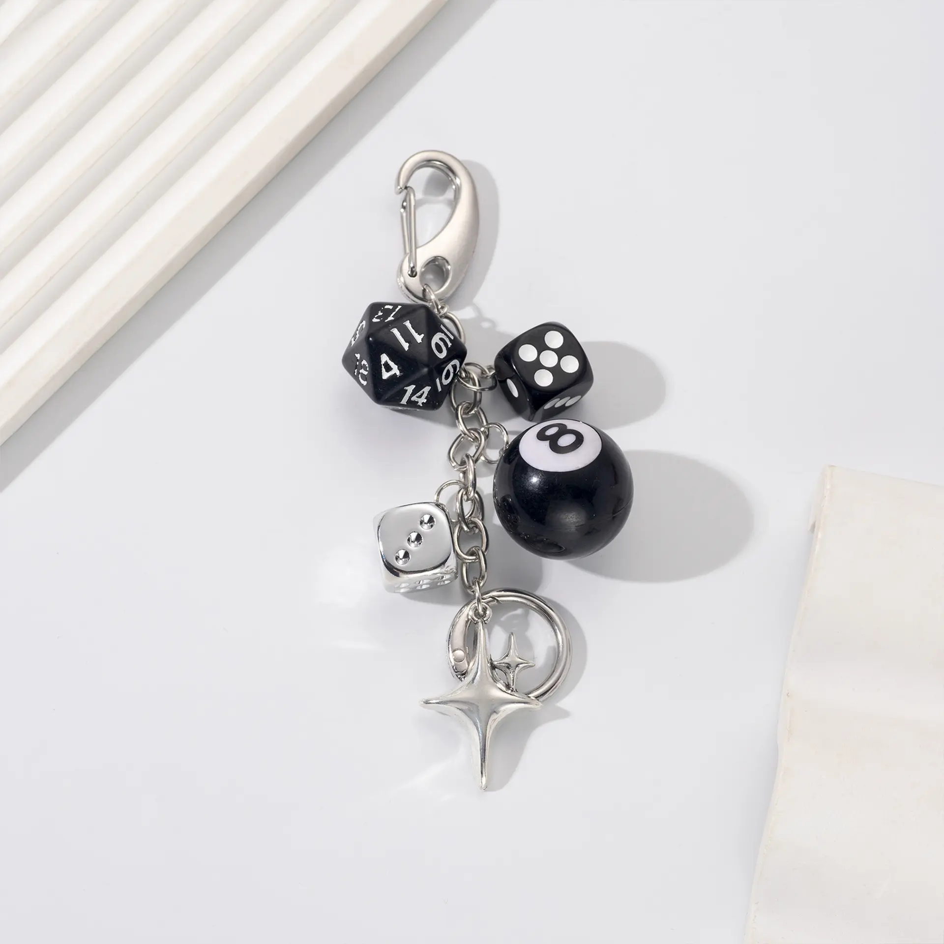 1pc Handmade Destiny Dice Keychain Y2K Style, 8 Ball Pendant Charm for Bags Backpack, Unisex Subculture Accessory Cross