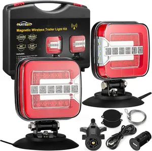 Partsam Wireless LED Trailer Light Kit, Square Portable Magnetic Stop Turn Reverse License Towing Tail Lights w/Metal Bracket 7-Pin Plug for Trucks Trailers 12-24V IP67 Waterproof