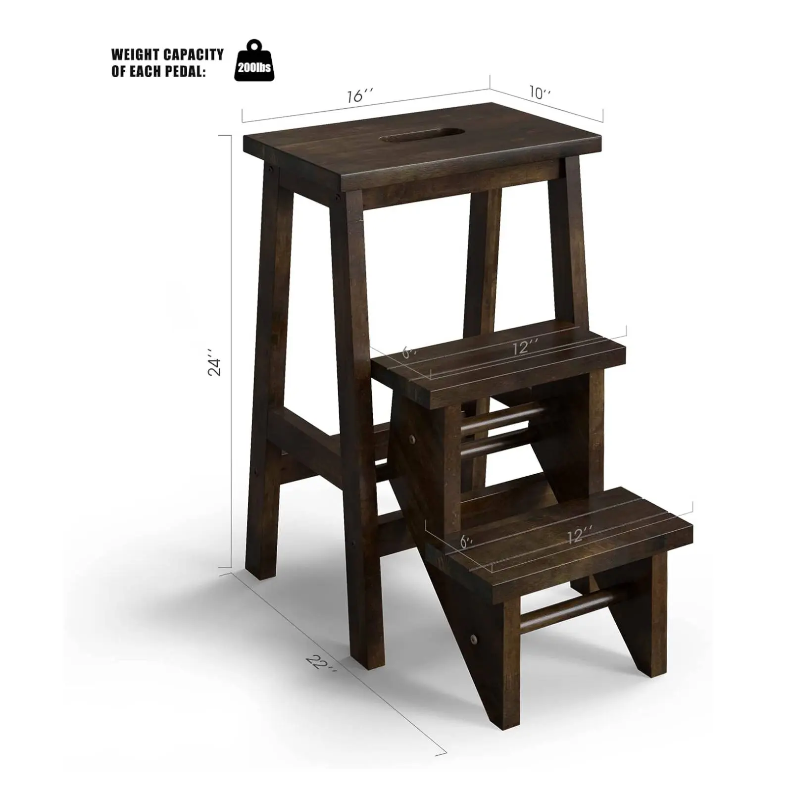 24" 3-in-1 Stair Stool-Brown