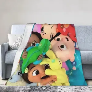 Cocumelon Plush Flannel Blanket - Large 150x200cm All-Season Throw with Cute Cartoon Characters for Couch, Bed