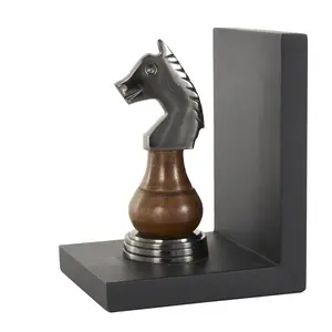Set of 2 Chess Aluminum Metal Decorative Bookends with Aluminum Accents Set of 2 4"W, 7"H