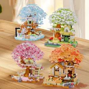 690pcs Romantic Four-Color Sakura Tree House Building Blocks, Abs Material, DIY Toy, Living Room Decoration, Perfect Gift for Holidays
