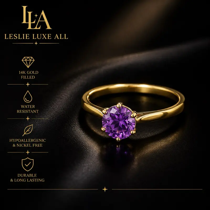 Leslie Luxe Female 14 Karat Gold Filled Emerald Ring - Daily Wear, Water Resistant, Hypoallergenic, Nickel Free, Durable, Long Lasting, Polished Look