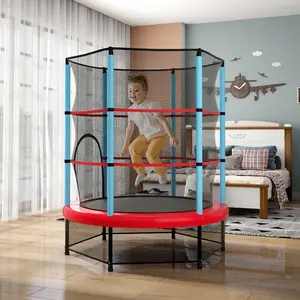 55'' Kids' Mini Trampoline with Safety Enclosure Net, Seamless Design for Trampoline Workout