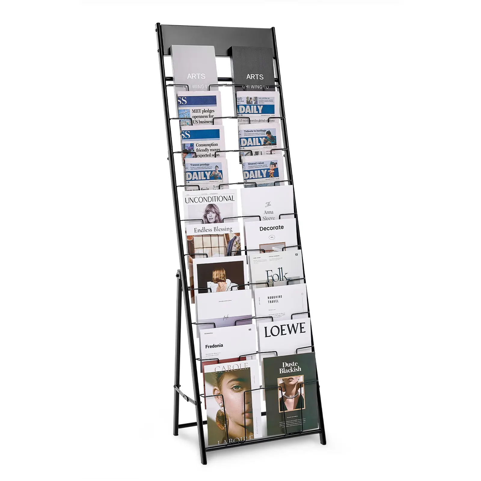 VEVOR Rust Resistant Smooth Metal 20-Pocket Vertical Display Rack, 3-Layer Portable Floor-Standing Organizer with 2 lbs Weight, Brochures Magazines & Newspapers Holders for Shop, Office, 20 Pockets, Vertical Display Magazine & Newspaper Holders