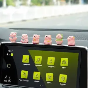 Cute Pig Backpack Ornament Set, 6-Piece Landscape Decorations, Adorable Sweet Dream Raincoat Pig Figurines, Car Desktop Decor, Car Dashboard Accessories