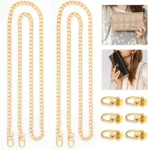 " DIY   2 count Flat Chain Strap With D Ring Rivets, Purse Straps Replacement for Crossbody, Bag, Handbags