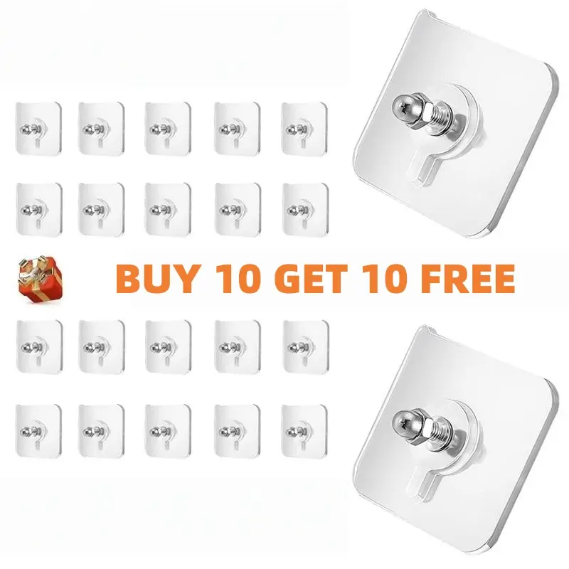 BUY 10 GET 10 FREE  20PCS Adhesive Frame Hooks Wall Mount Self-Adhesive Hooks Suitable for Bathroom and Kitchen Decoration