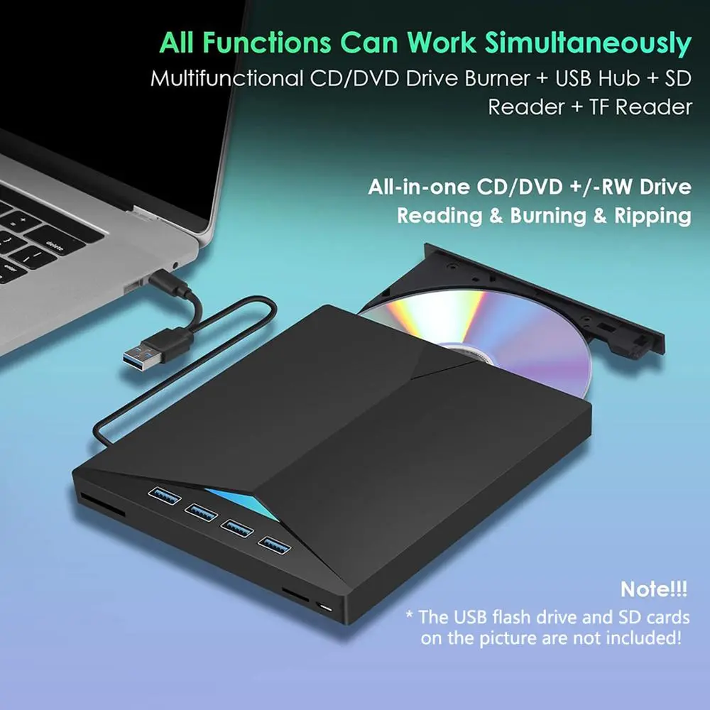 7-in-1 USB 3.0 & Type-C DVD Player, Portable CD/DVD Burner