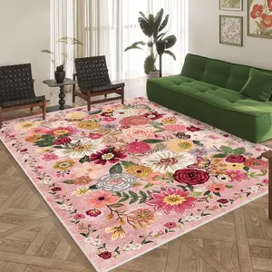 Floral Pattern Rug, Flower Pattern Rugs, Non-slip Washable Floor Mat, Soft Decorative Area Rug, Cozy Space Home Decor for Living Room & Bedroom