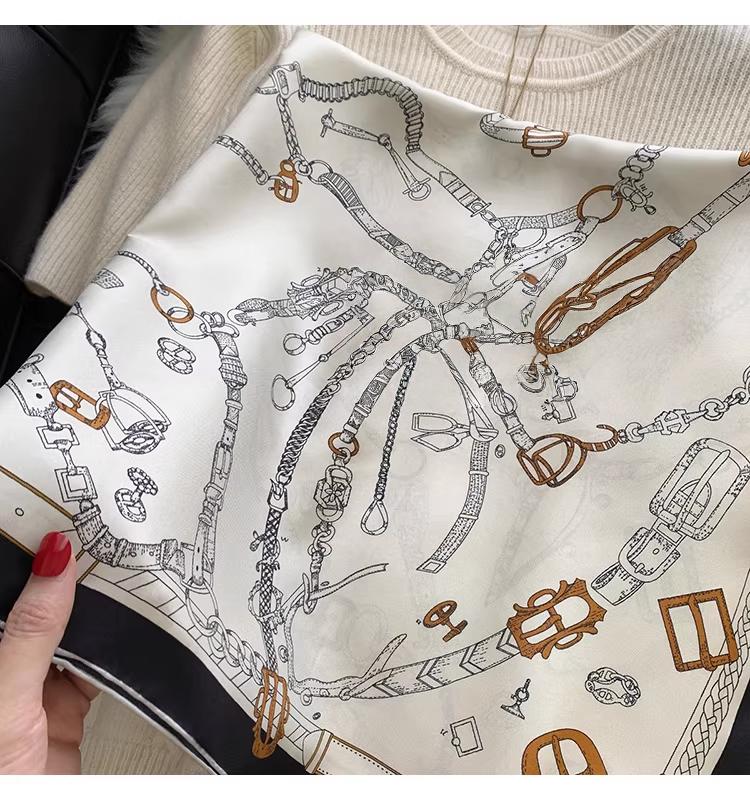 Dandana Scarf Versatile Silk Scarf with Saddle Buckle, Hair Scarf 100% Mulberry Silk, Women’s Diagonal Satin Silk Square Scarf, Look Rich Viral Scarf