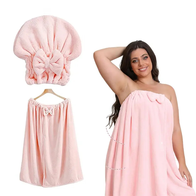Adjustable Bath Wrap Towel for Women Absorbent Comfortable Shower Wrap with Quick Dry Hair Turban Soft Coral Fleece Bath Skirt Set for Post Shower Use