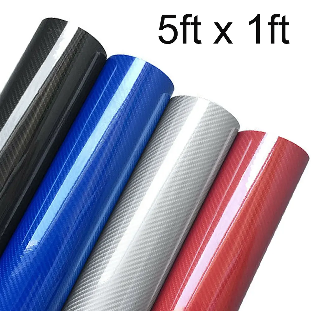 1ft x 5ft  Carbon Fiber Vinyl Wrap Roll , Glossy Black Car Wrap Film Featuring Bubble Free Air Release Technology, Car DIY Interior Exterior Decoration Vinyl Wrap