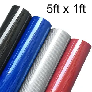 1ft x 5ft  Carbon Fiber Vinyl Wrap Roll , Glossy Black Car Wrap Film Featuring Bubble Free Air Release Technology, Car DIY Interior Exterior Decoration Vinyl Wrap
