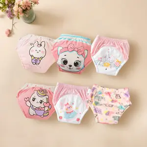 6pcs Baby Diaper Training Pants, Cartoon Animal Design, Soft Breathable, All Seasons, Washable Reusable, Replace Disposable Diapers