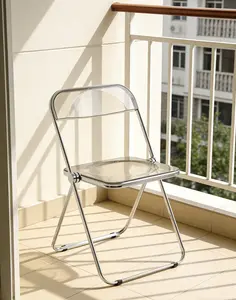 Folding Chair Transparent Chair - Ghost Stackable Crystal Folding Chair - PC Plastic Living Room Seat - Chrome Frame and Foldable Acrylic Chair