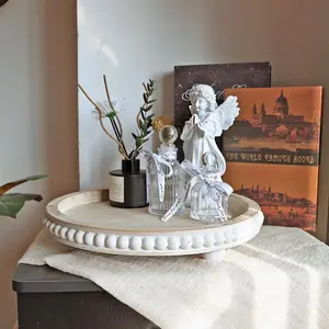 Wooden Decorative Trays for Coffee Table,Modern Farmhouse Home Decor,Vintage Decor,Rustic Round Decor TrayCenterpieces Living Room or Dining Table Tray(Log Color)