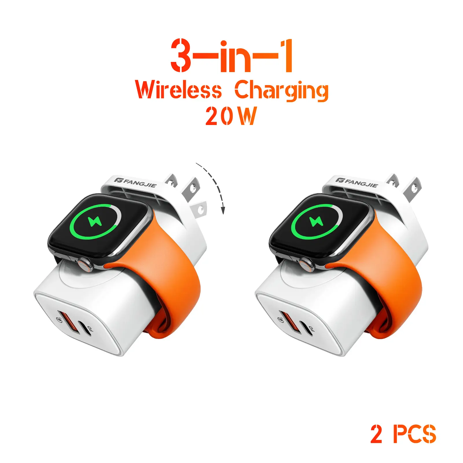 FANGJIE Charger for Apple Watch 20W 3-in-1 Fast Charging Block Built-in Magnetic Wireless Charging Compatible with iWatch Ultra/10/9/8/7/6/5/4/3/2 Series, iPhone, iPad Portable Charger for Travel