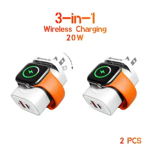 FANGJIE Charger for Apple Watch 20W 3-in-1 Fast Charging Block Built-in Magnetic Wireless Charging Compatible with iWatch Ultra/10/9/8/7/6/5/4/3/2 Series, iPhone, iPad Portable Charger for Travel