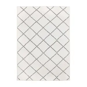 Crystal Art 340717WEB 7' x 5' Indoor Non-Allergenic Geometric My Magic Carpet Medina Moroccan Trellis Washable Rectangle Area Rug, Ivory, for Bedroom